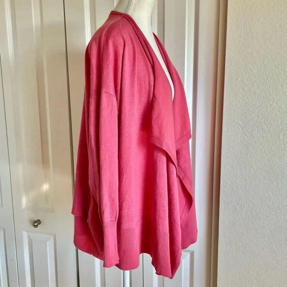 Terra & Sky Open Front Knit Ruffle Cardigan Women’s 0X (14W) Pink Casual Kimono - Picture 6 of 15